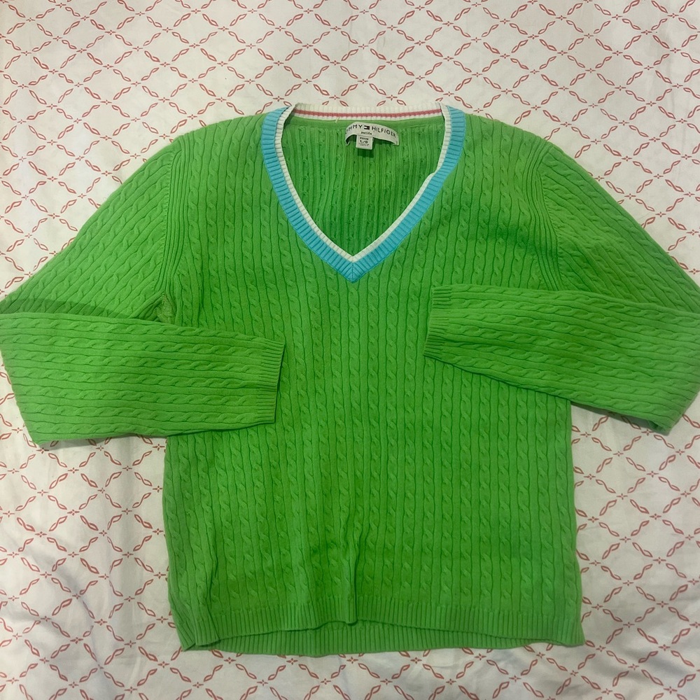 Neon green Tommy Hilfiger knitted crew neck.